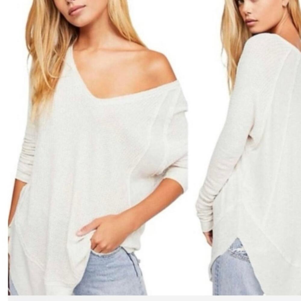 We the Free FREE PEOPLE White  Coraline Thermal Knit Top Oversized Top Women’s M - Picture 10 of 10